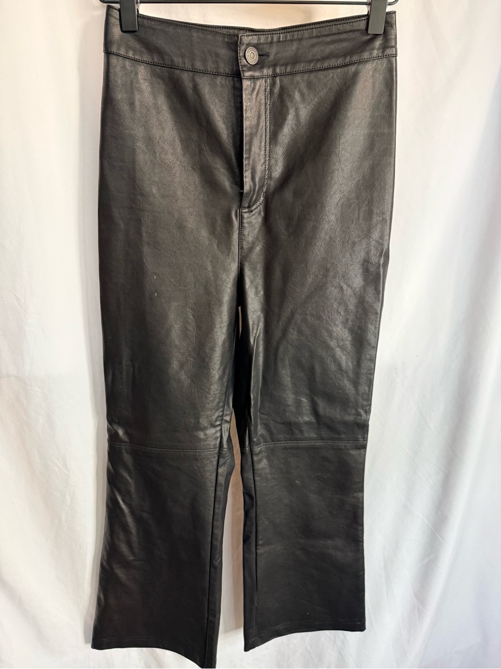 Free People Black Cropped Leather Jumpsuit-Style Pants
